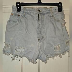 Vintage 80s STEEL Distressed Light Blue Denim Shorts, Size 9
